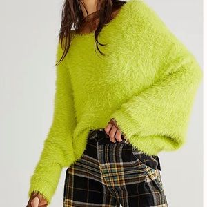Free People Chunky Citron Fuzzy Sun Sweater NWT